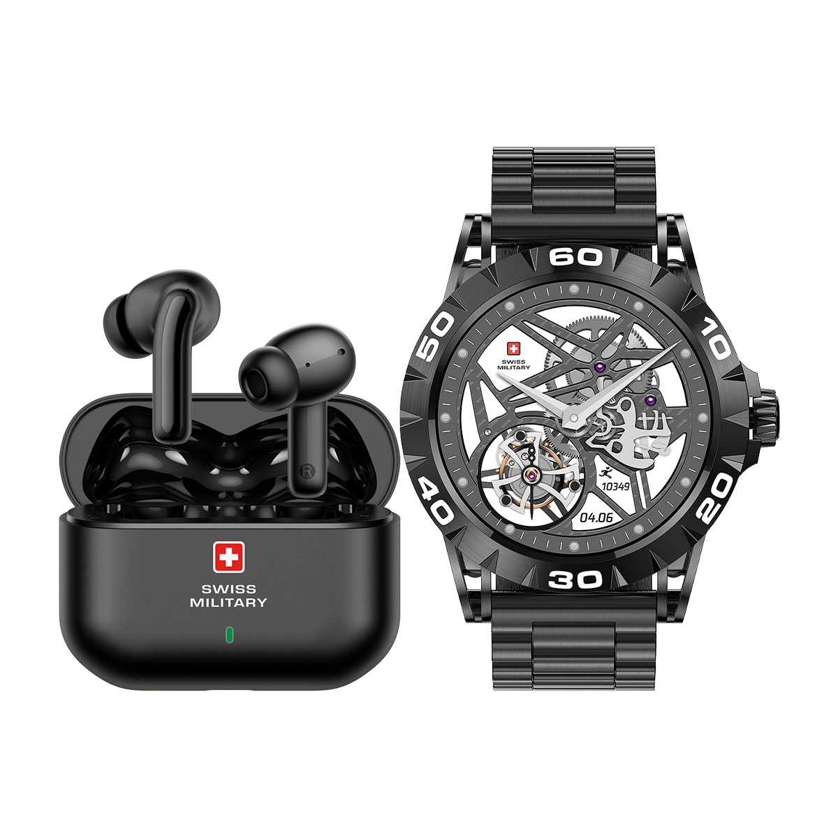 SWISS MILITARY DOM2 MTL SILVER + DELTA 3 TWS Swissmilitary